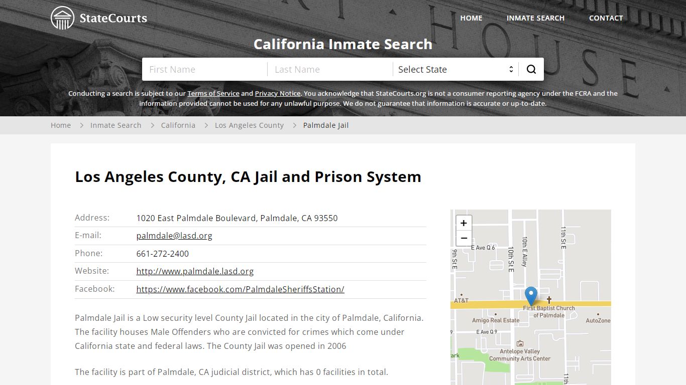 Palmdale Jail Inmate Records Search, California - StateCourts